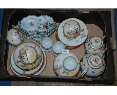 A quantity of Japanese china including a part Teaset of six teacups, one a/f and with old repair, eleven side plates, twelve 