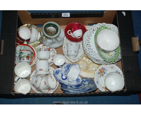 A quantity of china including cups and saucers - Royal Crown Derby, Royal Stafford, Royal Worcester, large cake plate, etc.