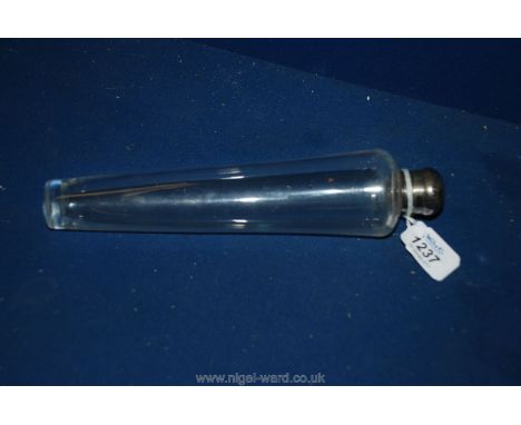 A conical Glass Flask with white metal top, 10'' tall.