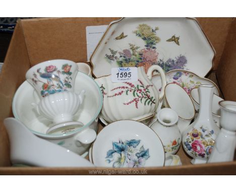 A quantity of china including Royal Worcester pin Dishes, 'Arden' candlestick, Wedgwood bud vase, four Sandland egg cups, etc