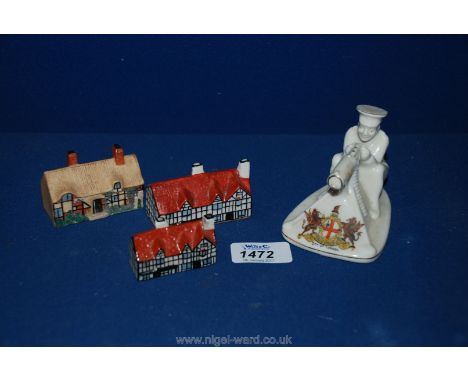 An Arcadian china model of ''Tommy and his Machine Gun'' no. 657214, two Goss models of Shakespeare's house and a model of An