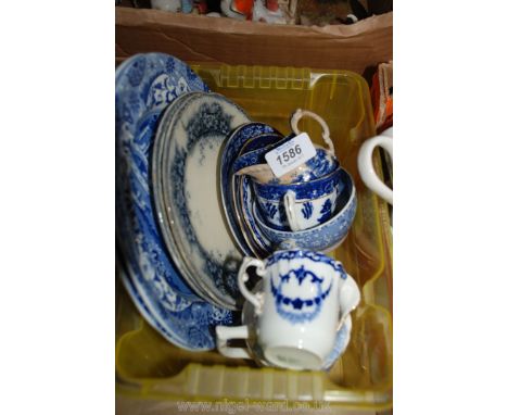 A small quantity of blue and white china including Copeland Spode jug, Copeland ''Italian'' plates, etc.