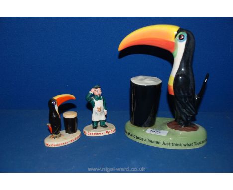 Three pieces of Carltonware Guinness advertising china including a Toucan ''Just think what Toucan do', 8 1/2'' tall, a small