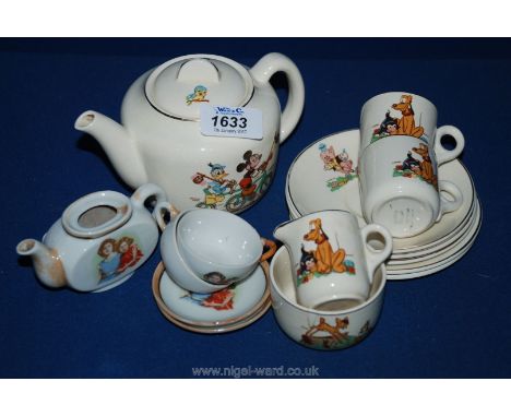 A Beswick part child's Teaset of teapot, milk jug, two cups, three saucers, tea plate and sugar bowl with Walt Disney charact