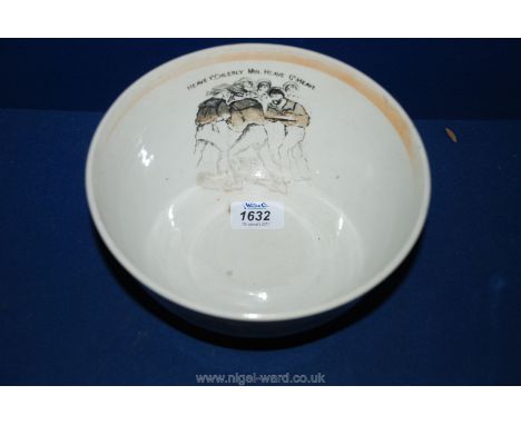 A Sunderland lustre type Bowl decorated with a ''Barque'' ship and sailor's rhyme to interior, also bearing sailors rhyme and