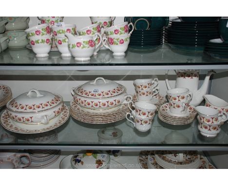 A floral pattern Dinner service for six including coffee pot, cups and saucers, tea cups, saucers and tea plates, milk and cr