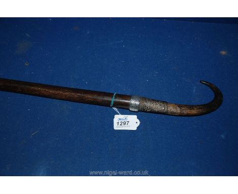 A Walking Stick with plated silver collar and Ibex horn handle