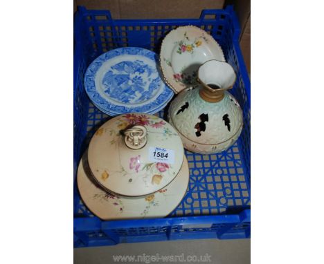 A Locke & Co. Worcester Pot Pourri vase, Royal Worcester lidded Pot and Plates and three willow pattern Plates.