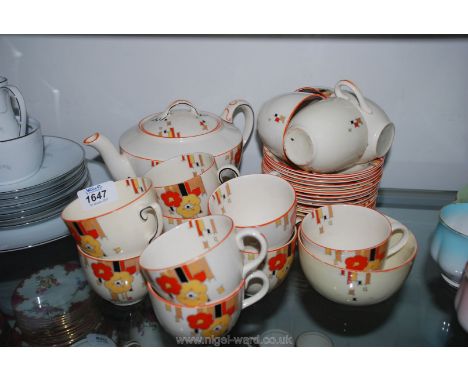 A Morelyware 1930's part Teaset comprising thirteen cups, sixteen saucers, teapot and sugar bowl.
