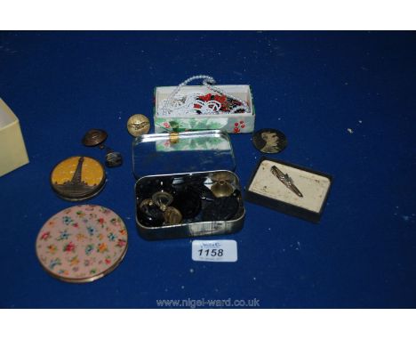 Miscellaneous beads, Compacts, enamel Badges, etc.