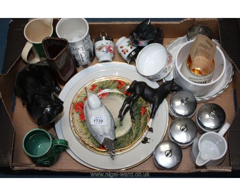 A quantity of china including seven Royal Worcester egg coddlers, Paragon 'Tay Sun' sugar bowl, cat figures, decorative Plate