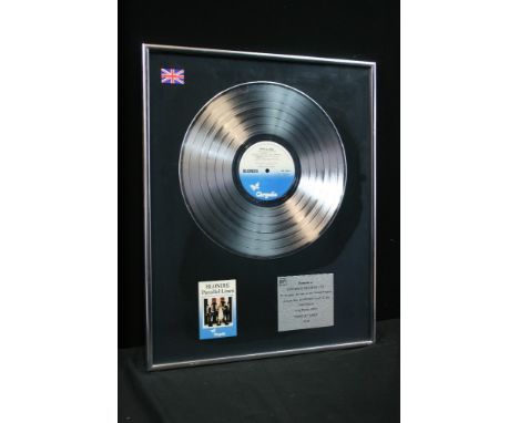BLONDIE - BPI platinum award presented to "CHRYSALIS RECORDS LTD" to recognise the sale, in the United Kingdom, of more than 