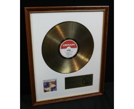 MOODY BLUES - early "white matte" RIAA gold disc award presented to "Justin Hayward" to commemorate the sales of more than on