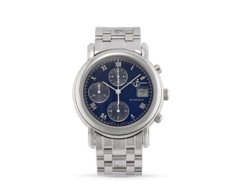 Ulysse Nardin San Marco 433-77 chronograph, 90sStainless steel round case, round pushers.Blue dial, applied roman numerals.Au