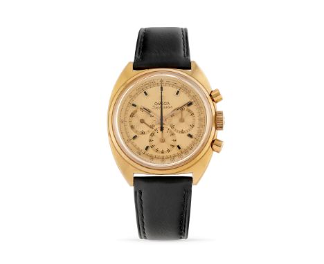 Omega Seamaster 145.006 chronograph, 60s18k gold tonneau case, screw back, round pushers.Champagne dial with brushed finishin