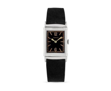 Jaeger-LeCoultre Reverso first series, 30sStainless steel reversible rectangular case, n.9421, engraved case back.Black dial,