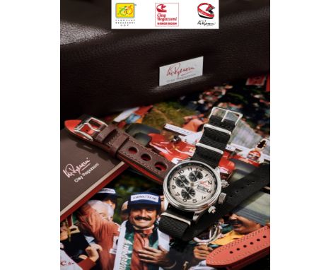 Clay Regazzoni For charity: chronograph, 2000sStainless steel round case, n.099/300, display back, round screwed pushers.Arge