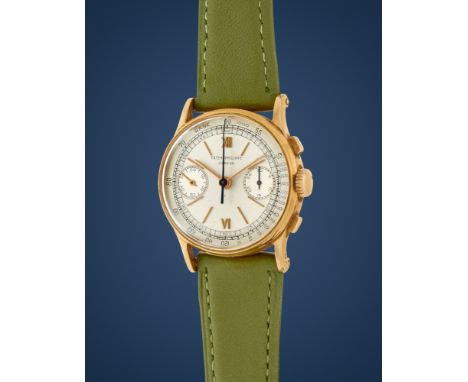 Patek Philippe 130 chronograph, 50s18k gold round case, n.664227, rectangular pushers.Argenté dial, applied indexes and roman
