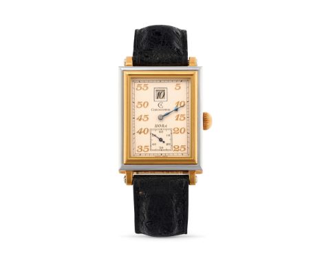 Chronoswiss Hora CH1351 jumping hour, 90s18k white and yellow gold rectangular stepped case, display back.White dial with gre