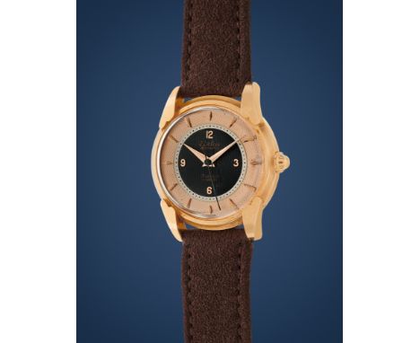 Eska time-only with double guilloché, 60s18k gold round case, n.127250, fancy lugs.Brown and salmon coloured dial with double