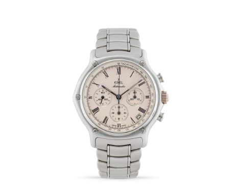 Ebel 1911 chronograph, 90sStainless steel octagonal case, n.64501929, round pushers.Cream coloured dial with grené finishing,