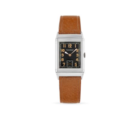 Jaeger-LeCoultre Reverso, 30sStainless steel reversible rectangular case, n.13736.Black dial, luminescent arabic numerals.Han