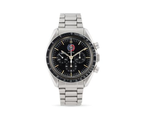 Omega Speedmaster Apollo Soyuz 145.022, 70sStainless steel round case, black aluminium insert, case back engraved with "Gemin
