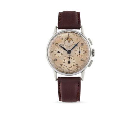 Universal Genève Tri-Compax 22536, 40sStainless steel round case, n.1043809, rectangular pushers.Cream coloured dial, painted