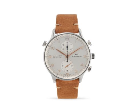 IWC Portuguese Rattrapante 3712 chronograph, 2000sStainless steel round case, n.2671013, round pushers. Argenté dial, applied