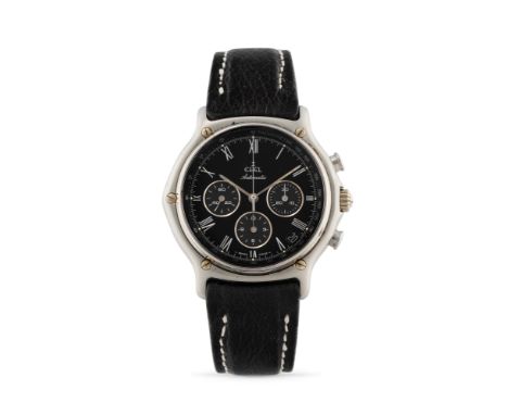 Ebel 1911 chronograph, 90sStainless steel octagonal case, n.64500394, round pushers.Black glossy dial, gray counters, applied