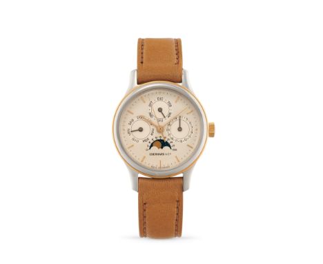 Eberhard Quantieme Royal 32006, 90sStainless steel round case, 18k gold stepped bezel. Cream coloured dial, indication of the