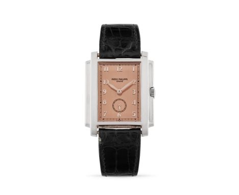 Patek Philippe Gondolo 5024G, 2000s18k white gold stepped rectangular case, n.4035208.Salmon coloured dial, applied arabic nu