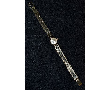 Rolex - a vintage lady's Precision 9ct gold bracelet watch, silvered dial, baton markers, manual movement, integral 9ct gold 