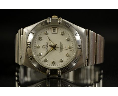 Omega - a constellation chronometer automatic steel wristwatch, textured latice white dial, diamond baton markers, minute tra