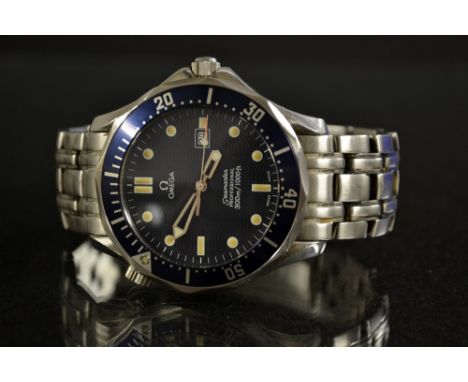 Omega - a Seamaster Professional Chronometer 300m/1000ft wrist watch, wave pattern matt blue dial, spot and bar hour markers,