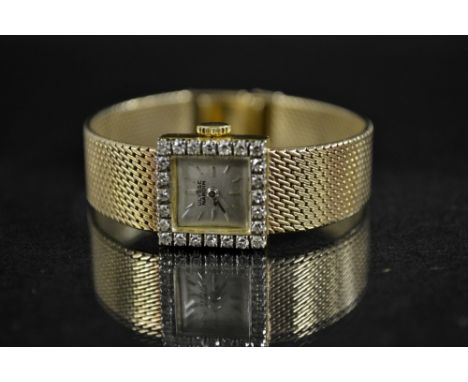 Ulysse Nardin - a vintage lady's 18ct gold diamond set cocktail watch, silvered square dial, baton markers, outer case edge s