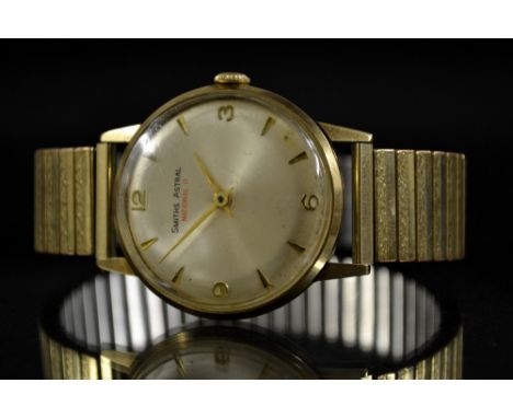 A Smith's Astral National 17 gentleman's wristwatch, brushed silvered dial, quartered Arabic numerals, Arrow batons, manual 1