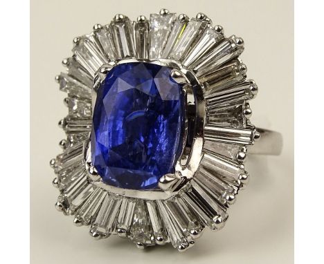 Lady's Magnificent Approx. 5.55 Carat Oval Cut Ceylon Sapphire, 3.0 carat Diamond and Platinum Ballerina Ring/Pendant. Sapphi