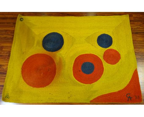  after: Alexander Calder, American (1898-1976) Handwoven Jute Tapestry. Signature woven with date lower right; "C" woven in t