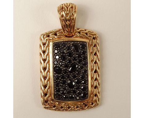 Men's John Hardy 18 Karat Rose Gold and Black Sapphire Pendant. Signed. Very good condition. Measures 1-3/4 inches long and 1