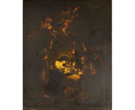 19th Century Continental Oil on Canvas, Nativity of Jesus. Unsigned. Good restored, relined condition. Measures 33-1/2 inches