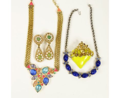 Collection of Vintage Costume Jewelry Including a Schiaparelli Faux Lapis and Gold Tone Necklace, an YSL Reversible Multi Sto