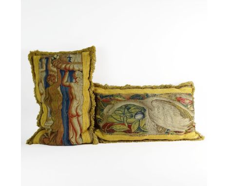 Pair of Antique Tapestry Pillows. Unsigned. "as is" condition consistant with age of tapestry. Measures 25" x 16". Shipping $