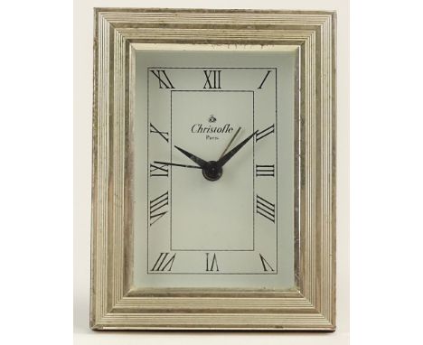 Christofle Silver Plate "Filets" Desk Clock. Battery Operated. Signed Christofle Paris. Good Condition. The gallery does not 