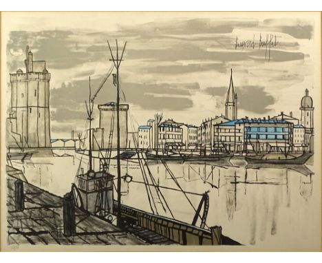 Bernard Buffet, French (1928-1999) Lithograph "French Port" Signed in print, numbered in pencil 103/375. Light toning from ag