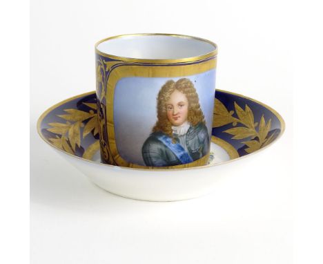 Antique Sevres Porcelain Portrait Cup and Saucer. Signed with Sevres mark. Very good condition. Measures 2-3/4" H, saucer mea