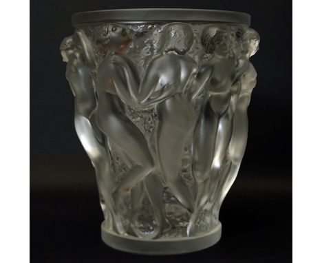Vintage R. Lalique Frosted Crystal Bacchantes Vase. Etched signature to base. Light surface scratches to base otherwise good 