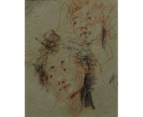 Old Master Colored Chalk Drawing, 18th Century, Venetian School. "Two Figures, One Masked" Good Condition. Measures 4-7/8" x 