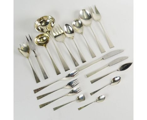 One Hundred Seventeen (117) Piece Modern German 925 Sterling Silver Flatware Set. Set includes: 12 Forks, 7-3/4"; 12 salad fo