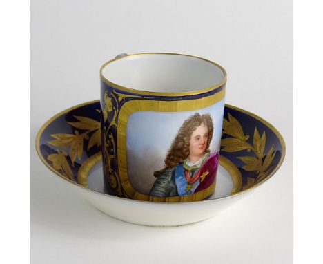 Antique Sevres Porcelain Portrait Cup and Saucer. Signed with Sevres mark. Very good condition. Measures 2-1/2" H, saucer mea